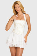 Chic Embellished Corset Mini Dress in Pearl