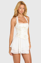 Chic Embellished Corset Mini Dress in Pearl