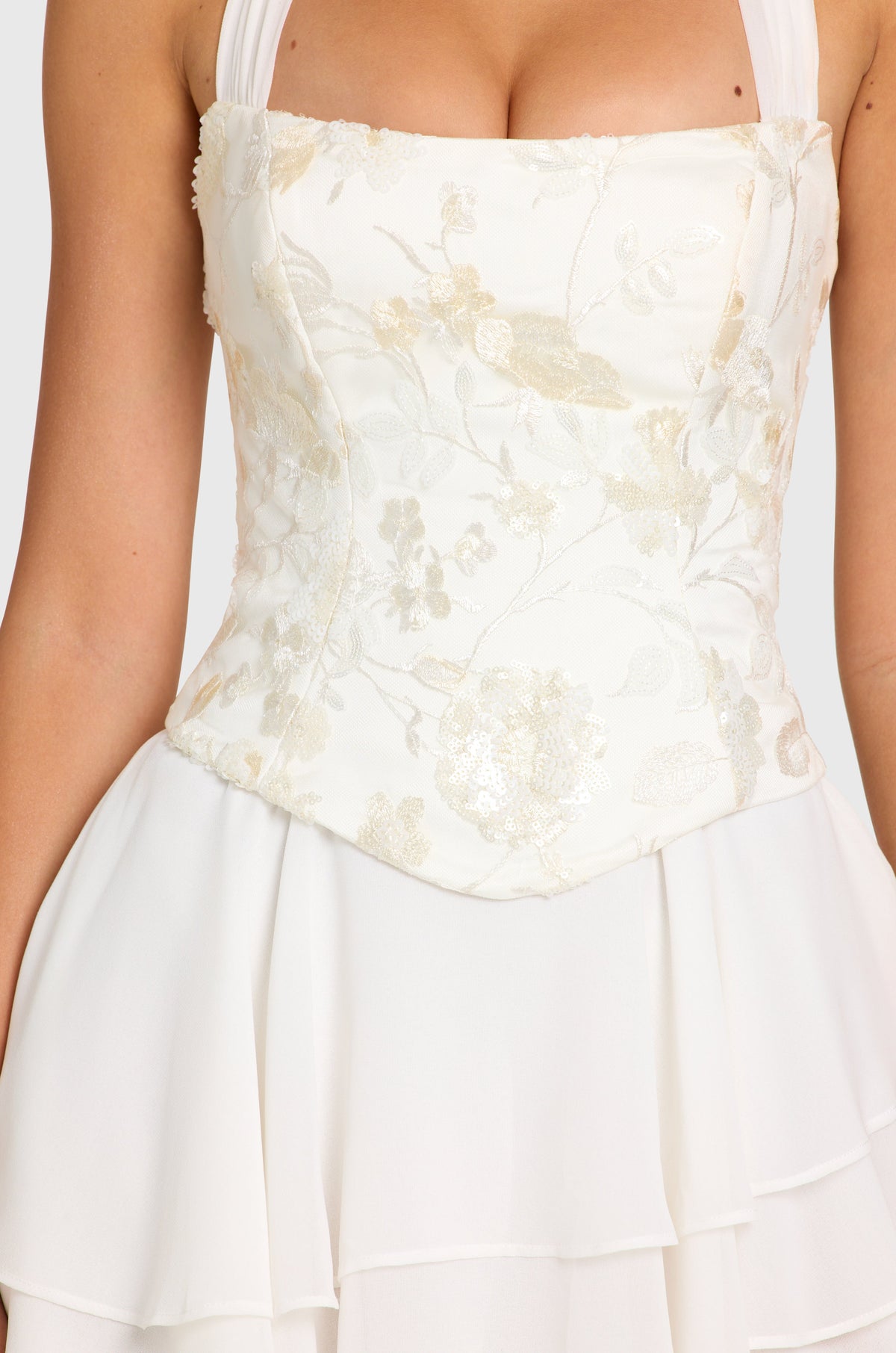 Chic Embellished Corset Mini Dress in Pearl