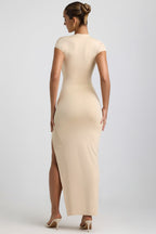 Chic Slinky Jersey Plunge Hardware Detail Maxi Dress in Buttercream