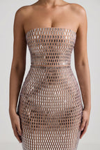 Chic Embellished Bandeau Maxi Dress in Almond