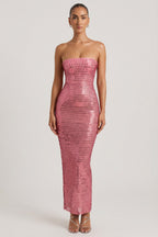 Chic Embellished Strapless Bandeau Maxi Dress in Watermelon