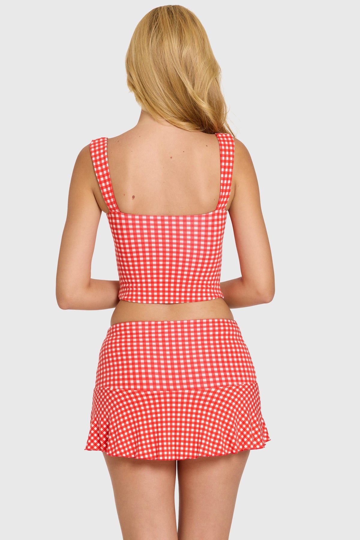 Chic Modal Ruched Bust Top in Red Gingham