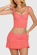 Chic Modal Ruched Bust Top in Red Gingham