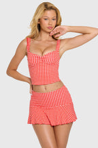 Chic Modal Ruched Bust Top in Red Gingham