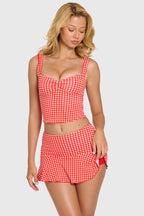 Chic Modal Ruched Bust Top in Red Gingham
