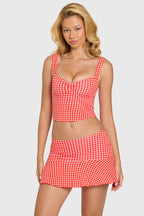 Chic Modal Ruched Bust Top in Red Gingham
