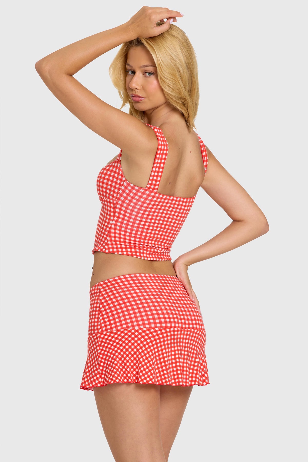 Chic Modal Ruched Bust Top in Red Gingham