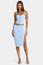 Chic Lace Low-Rise Midi Skirt in Arctic Blue