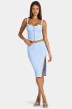 Chic Lace Low-Rise Midi Skirt in Arctic Blue