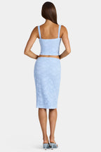 Chic Lace Low-Rise Midi Skirt in Arctic Blue