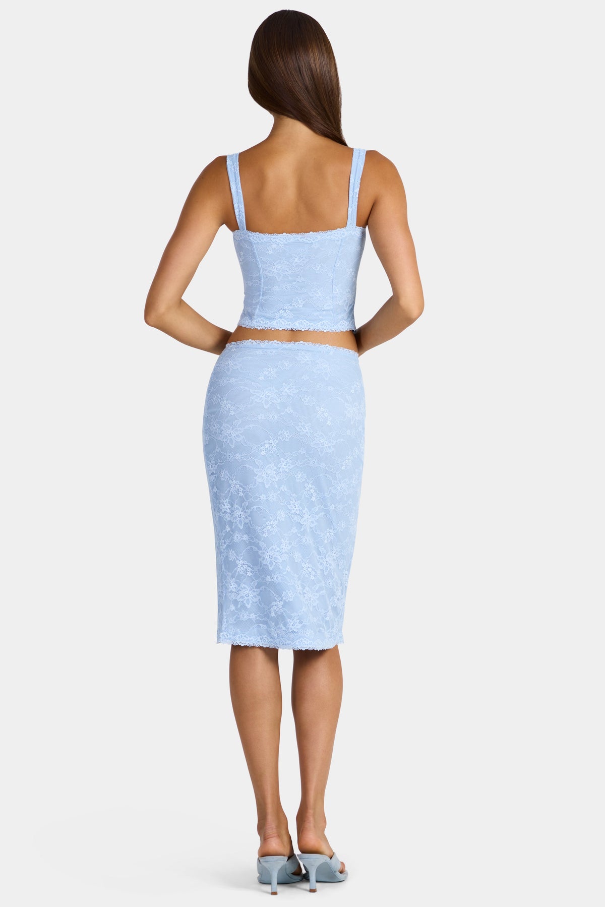 Chic Lace Low-Rise Midi Skirt in Arctic Blue