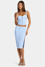 Chic Lace Low-Rise Midi Skirt in Arctic Blue