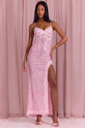 Chic Embellished Lace-Trim Maxi Dress in Blossom Pink