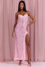 Chic Embellished Lace-Trim Maxi Dress in Blossom Pink