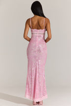 Chic Embellished Lace-Trim Maxi Dress in Blossom Pink