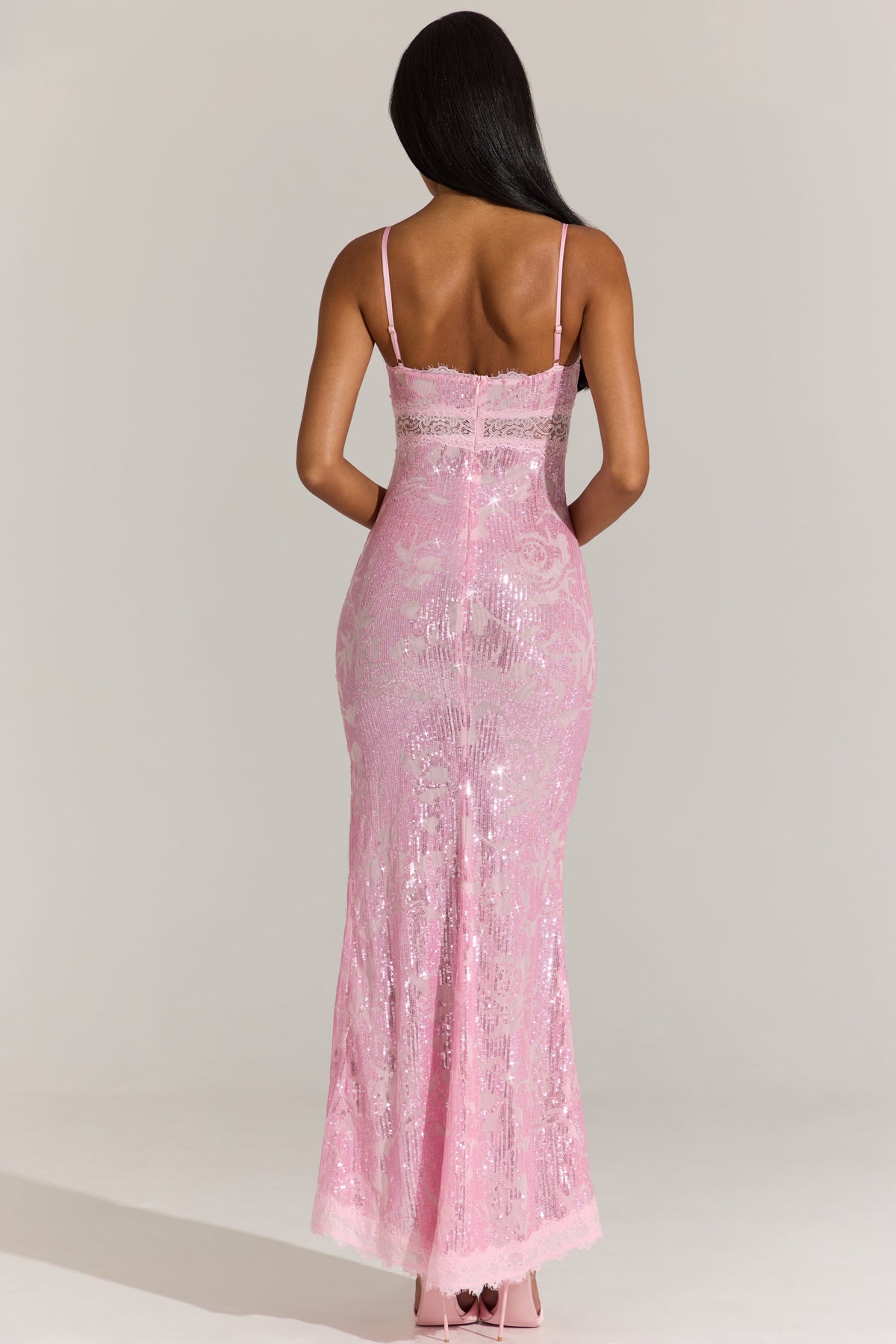 Chic Embellished Lace-Trim Maxi Dress in Blossom Pink