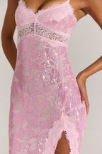 Chic Embellished Lace-Trim Maxi Dress in Blossom Pink