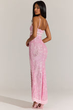 Chic Embellished Lace-Trim Maxi Dress in Blossom Pink