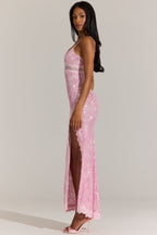 Chic Embellished Lace-Trim Maxi Dress in Blossom Pink