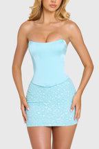 Chic Embellished Skirt Corset Mini Dress in Aqua