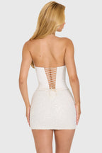 Chic Embellished Skirt Corset Mini Dress in Ivory