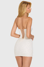 Chic Embellished Skirt Corset Mini Dress in Ivory