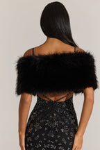 Chic Fur Ribbon-Tie Stole in Black