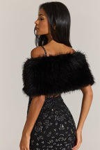 Chic Fur Ribbon-Tie Stole in Black
