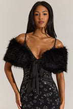 Chic Fur Ribbon-Tie Stole in Black