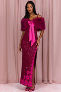 Chic Fur Ribbon-Tie Stole in Fuchsia Pink