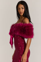 Chic Fur Ribbon-Tie Stole in Fuchsia Pink