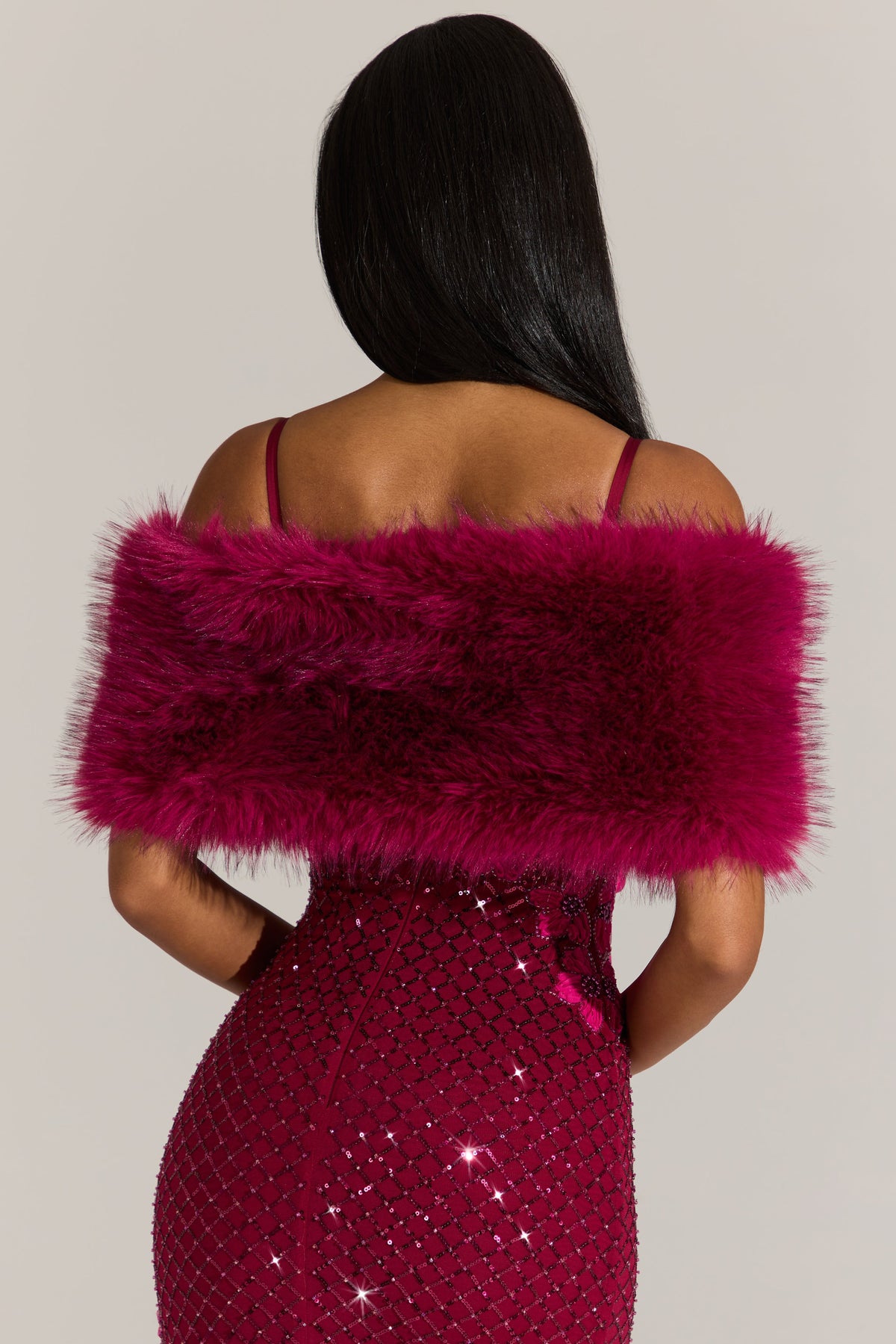 Chic Fur Ribbon-Tie Stole in Fuchsia Pink