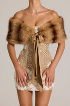 Chic Fur Ribbon-Tie Stole in Mink