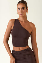 Chic Modal One-Shoulder Top in Chocolate Brown