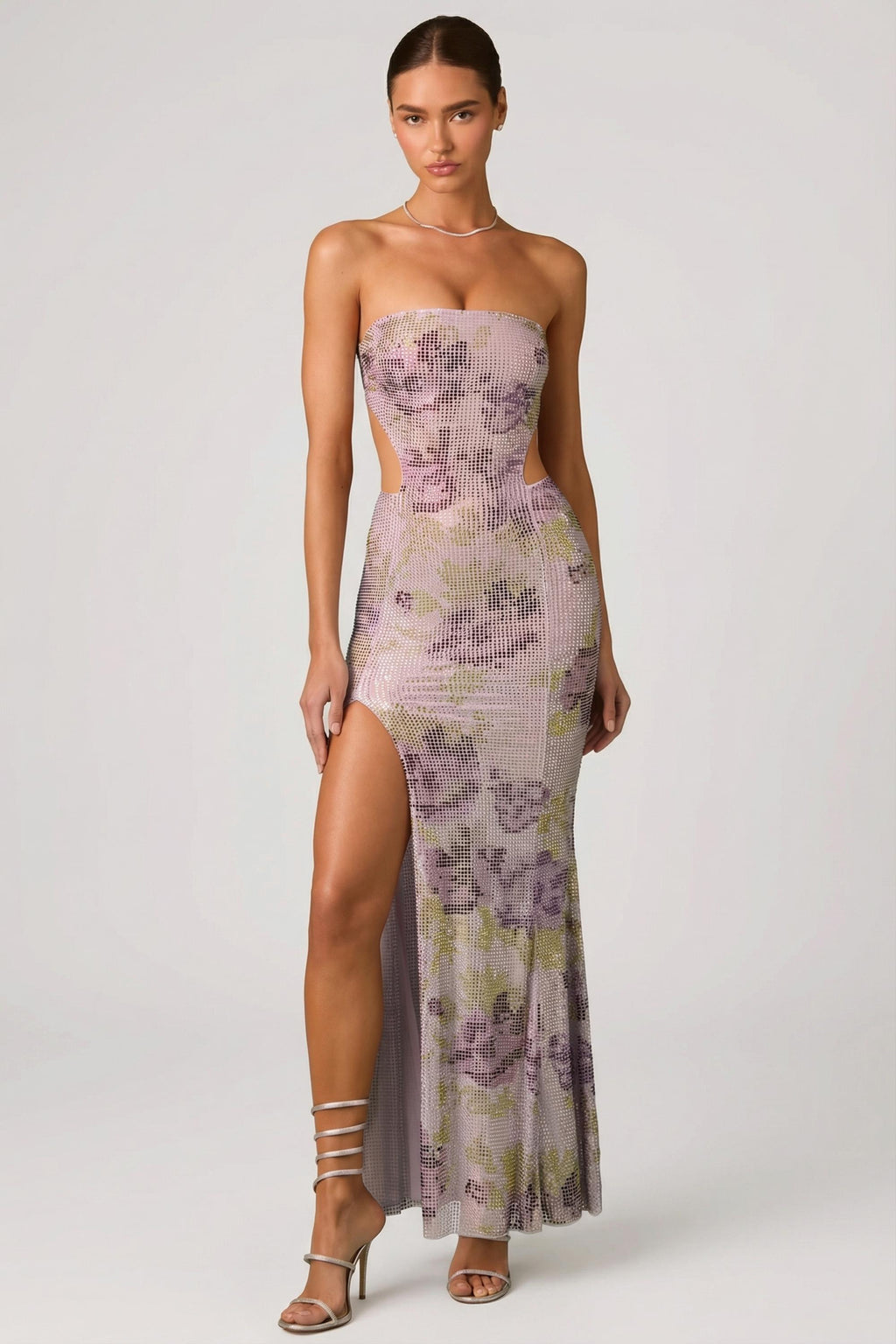 Chic Embellished Cut-Out Fishtail Maxi Dress in Lilac
