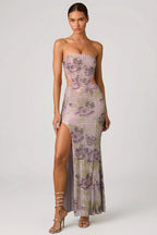 Chic Embellished Cut-Out Fishtail Maxi Dress in Lilac