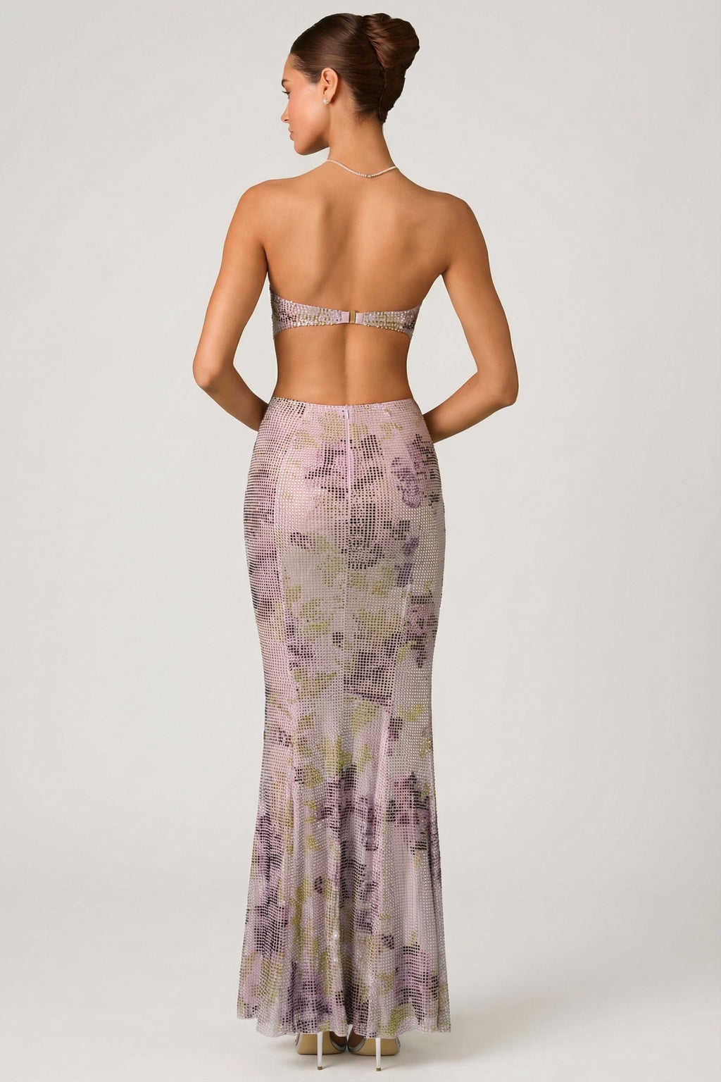 Chic Embellished Cut-Out Fishtail Maxi Dress in Lilac