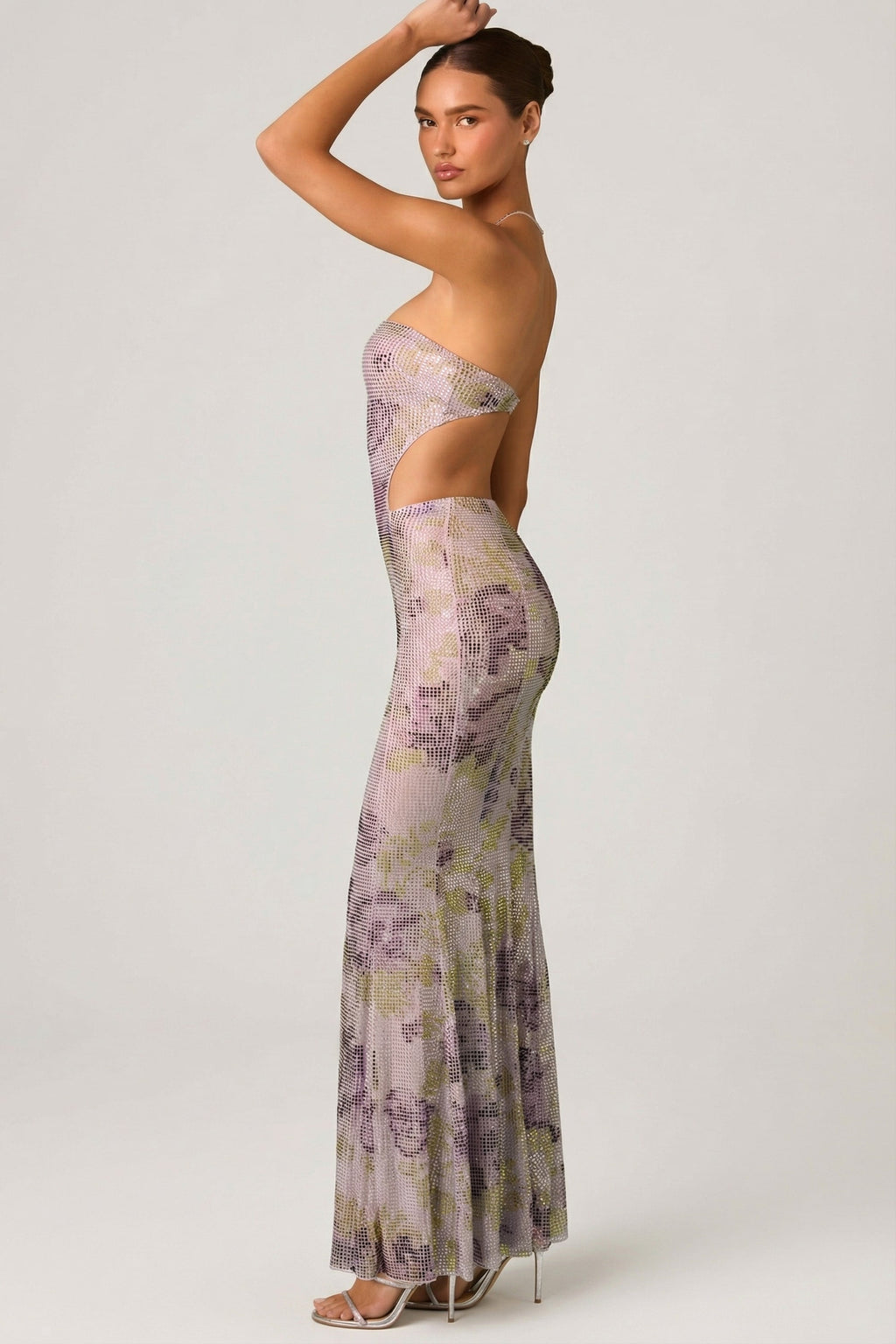 Chic Embellished Cut-Out Fishtail Maxi Dress in Lilac