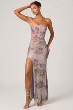 Chic Embellished Cut-Out Fishtail Maxi Dress in Lilac