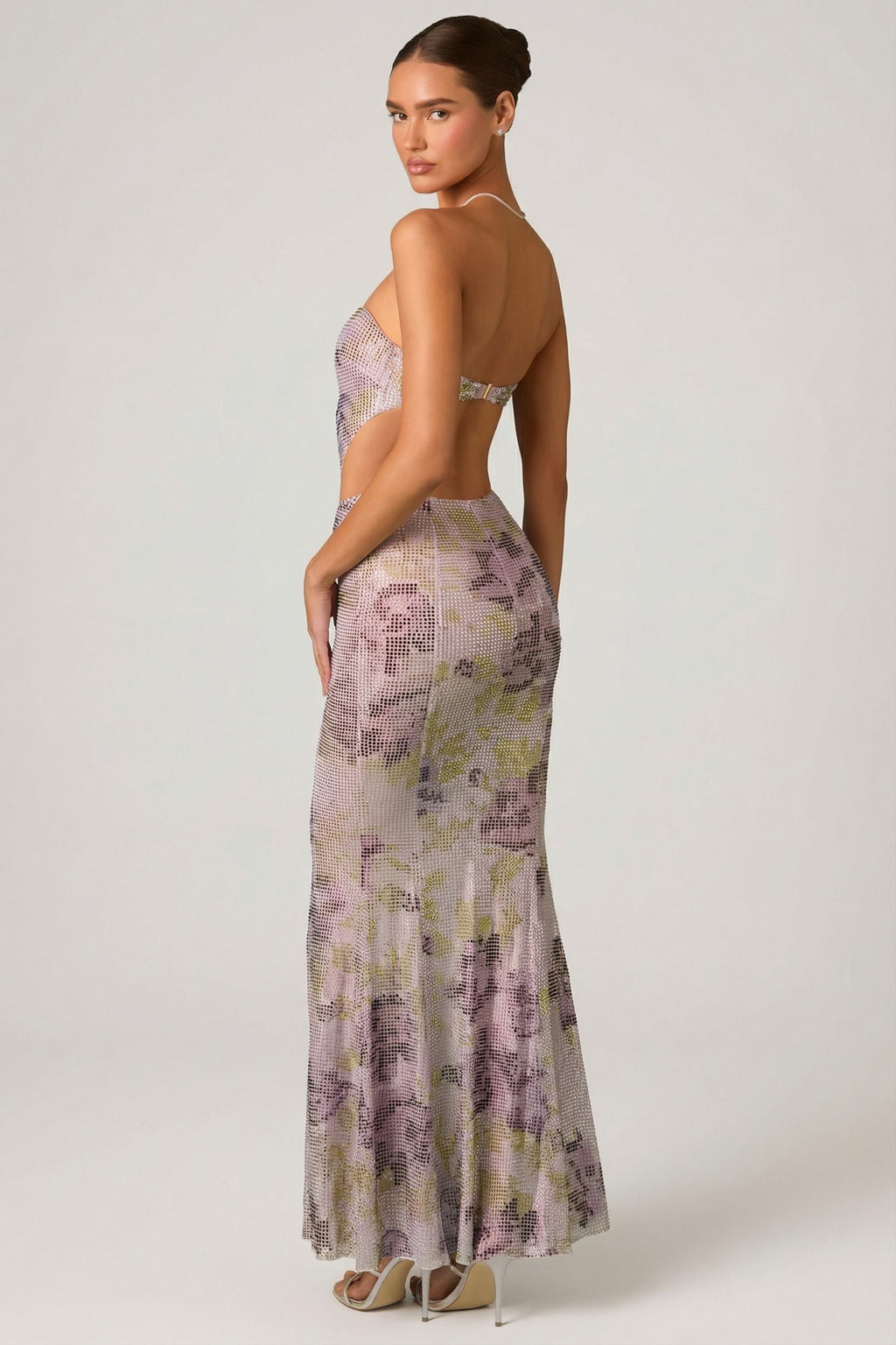 Chic Embellished Cut-Out Fishtail Maxi Dress in Lilac