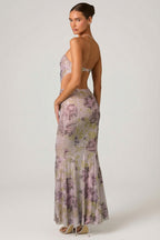Chic Embellished Cut-Out Fishtail Maxi Dress in Lilac