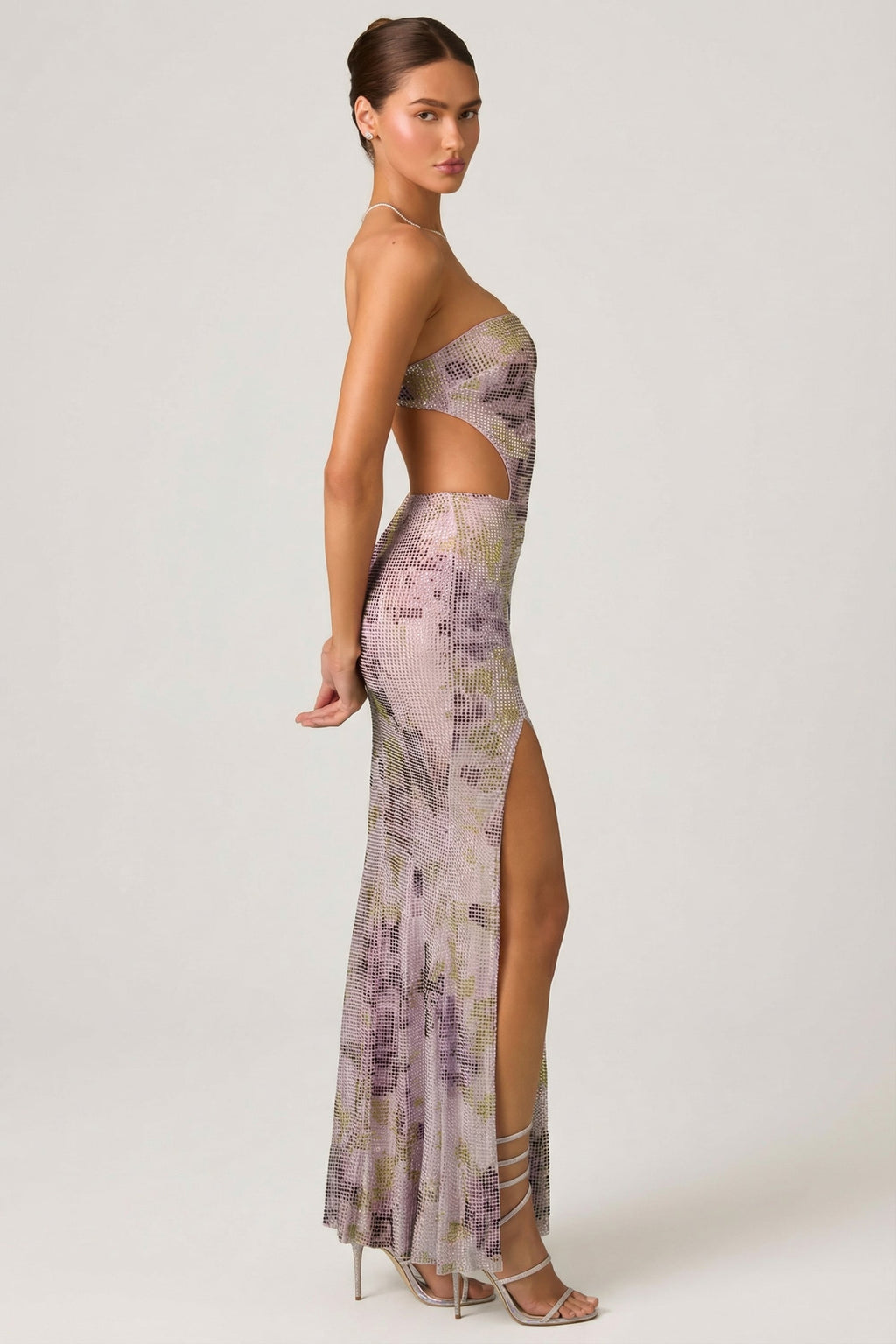 Chic Embellished Cut-Out Fishtail Maxi Dress in Lilac