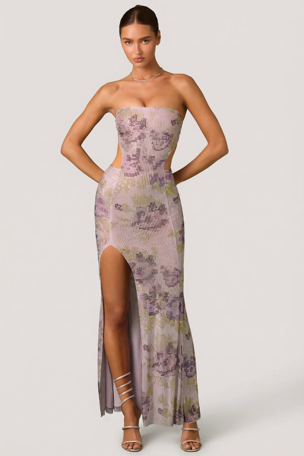 Chic Embellished Cut-Out Fishtail Maxi Dress in Lilac