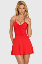 Chic Modal Mini Dress in Cherry