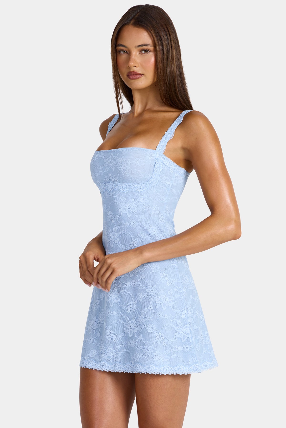 Chic Lace Mini Dress in Arctic Blue