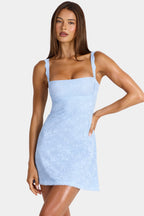 Chic Lace Mini Dress in Arctic Blue