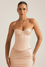 Chic Satin Lace-Up Corset Top in Beige Gold