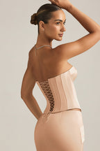 Chic Satin Lace-Up Corset Top in Beige Gold