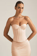 Chic Satin Lace-Up Corset Top in Beige Gold
